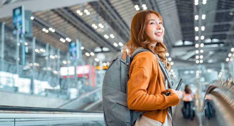 Traveller with backpack at the airport